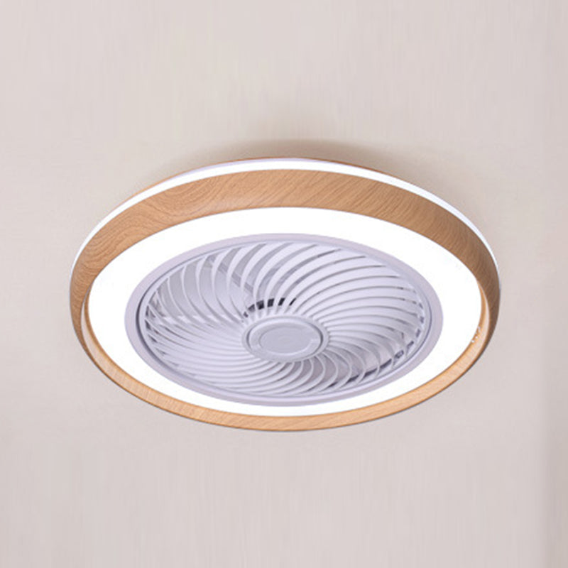 Wood Finish Round Fan Lamp Nordic LED Metal Ceiling Flush Mount Light for Bedroom