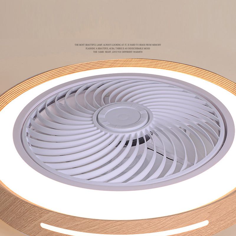 Wood Finish Round Fan Lamp Nordic LED Metal Ceiling Flush Mount Light for Bedroom