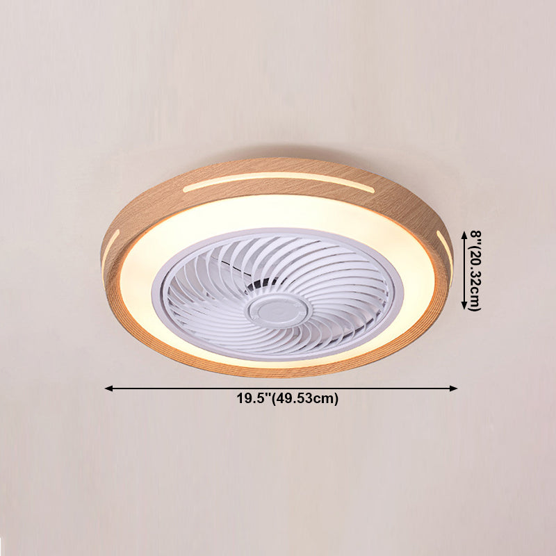 Wood Finish Round Fan Lamp Nordic LED Metal Ceiling Flush Mount Light for Bedroom