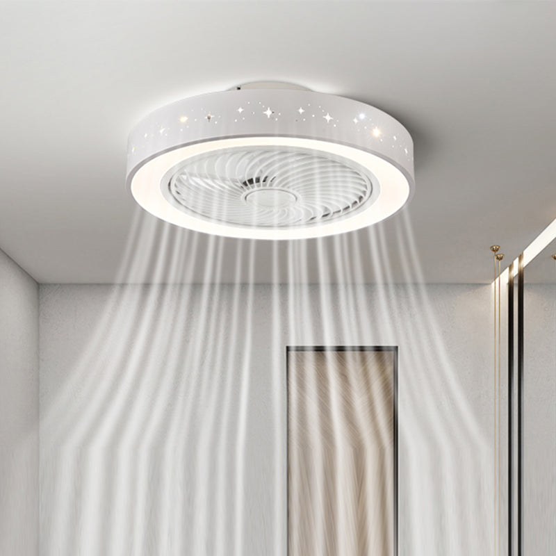 Drum Semi Flush Ceiling Light Modern Metal Bedroom LED Fan Light Fixture