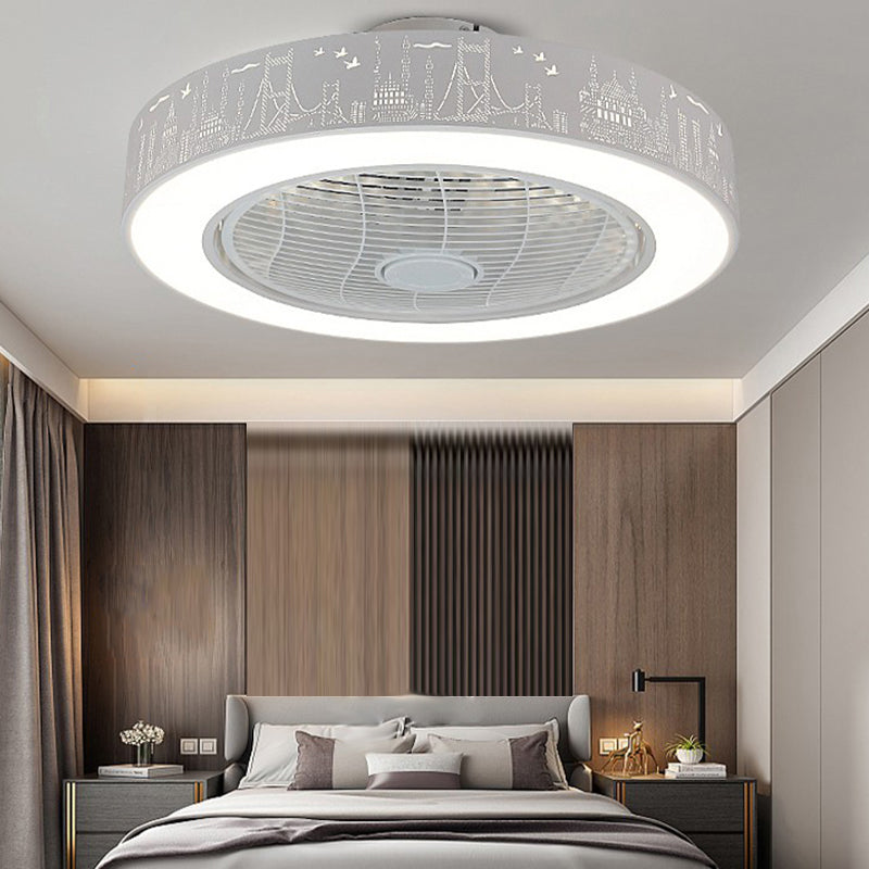 Cool-Warm Wind Round Fan Lighting Minimalist Acrylic White Semi Flush Light for Bedroom