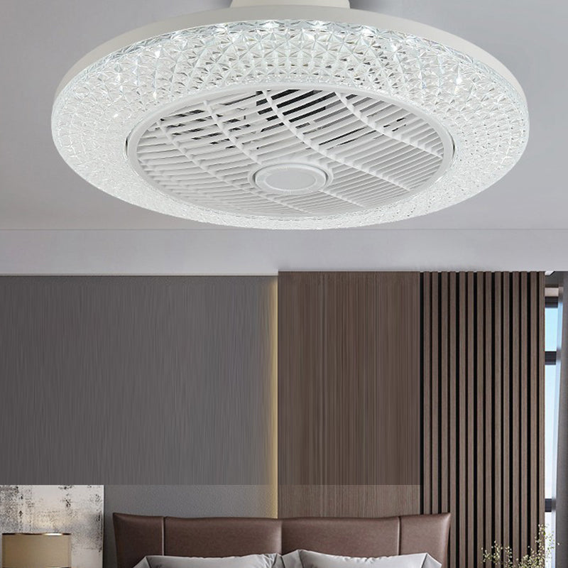 Cool-Warm Wind Round Fan Lighting Minimalist Acrylic White Semi Flush Light for Bedroom