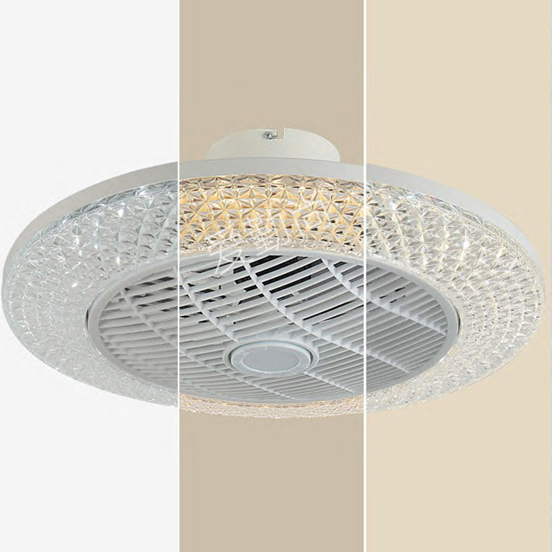 Cool-Warm Wind Round Fan Lighting Minimalist Acrylic White Semi Flush Light for Bedroom