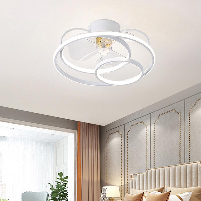 Simplicity 3-Ring Ceiling Fan Light Metallic Bedroom Semi Flush Ceiling Light