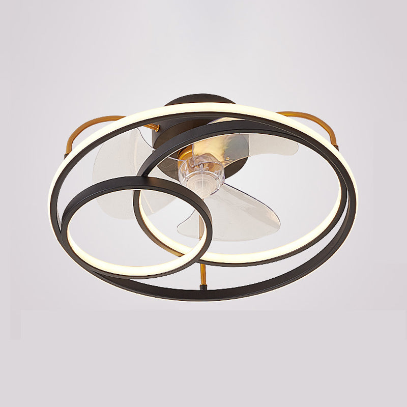 Simplicity 3-Ring Ceiling Fan Light Metallic Bedroom Semi Flush Ceiling Light