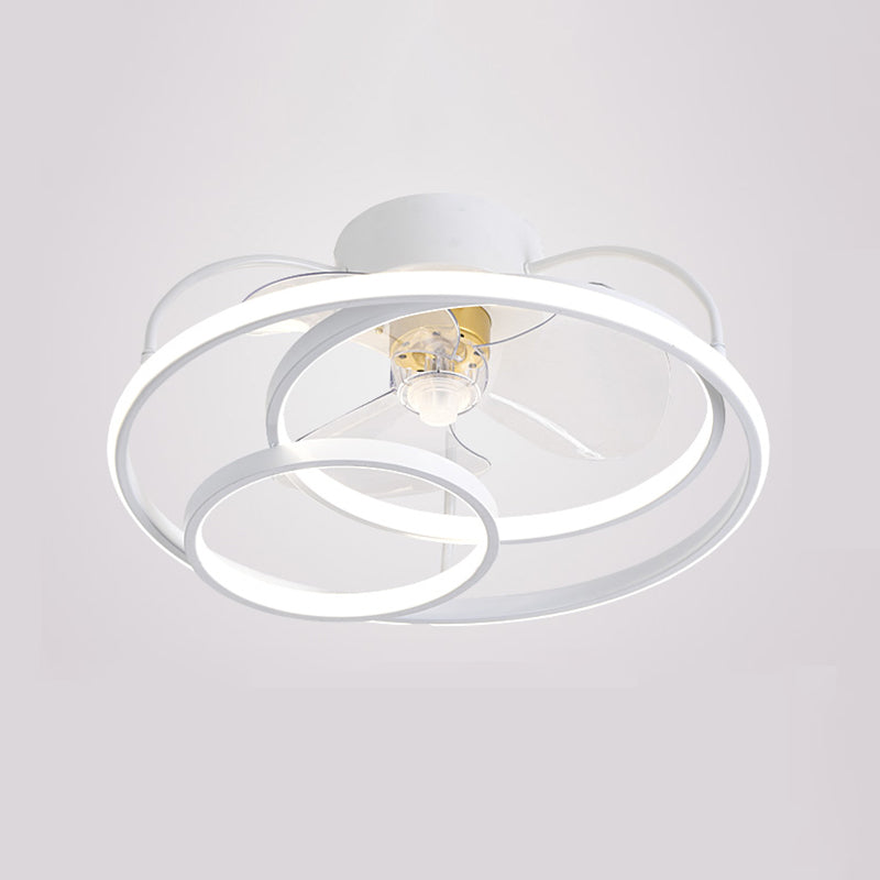 Simplicity 3-Ring Ceiling Fan Light Metallic Bedroom Semi Flush Ceiling Light