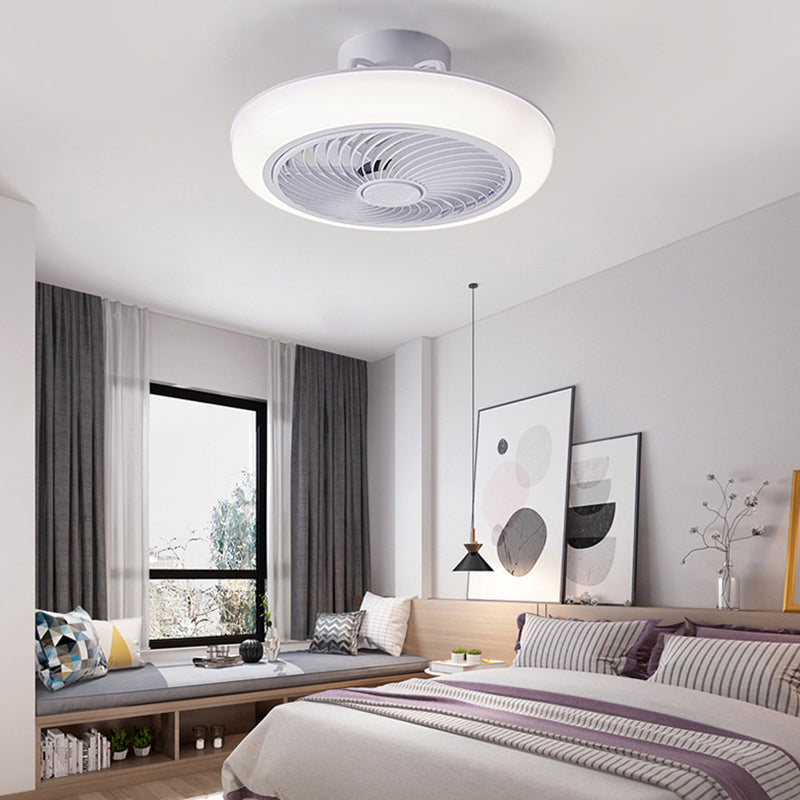 Simple Style Round Fan Lamp Acrylic Bedroom LED Semi Mount Lighting in White