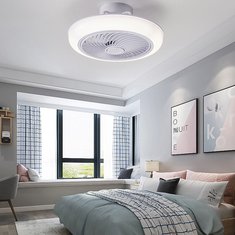 Simple Style Round Fan Lamp Acrylic Bedroom LED Semi Mount Lighting in White