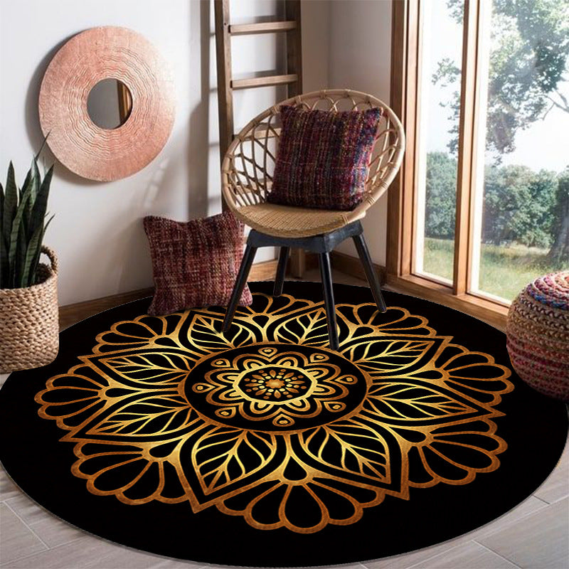 Gold Bohemian Teppich Polyester Graphic Teppich Waschbar für Wohnzimmer