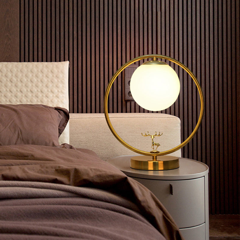 Modern Night Table Lamps Sphere Glass 1 Light Nightstand Lamp in Gold for Bedroom