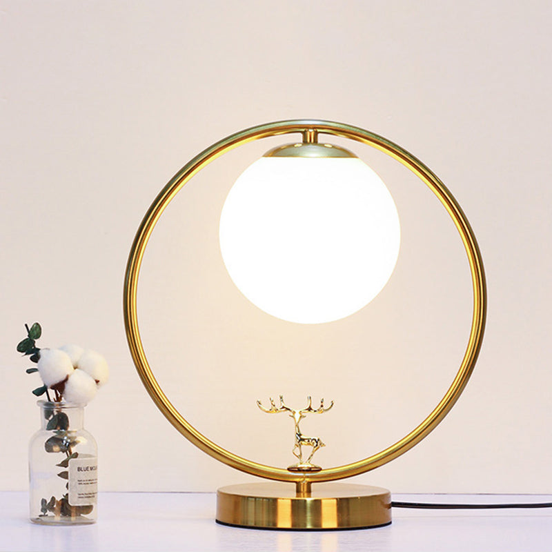 Modern Night Table Lamps Sphere Glass 1 Light Nightstand Lamp in Gold for Bedroom