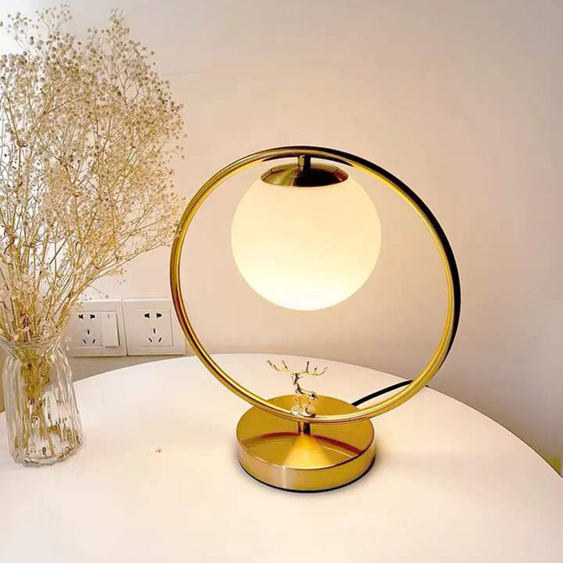 Modern Night Table Lamps Sphere Glass 1 Light Nightstand Lamp in Gold for Bedroom