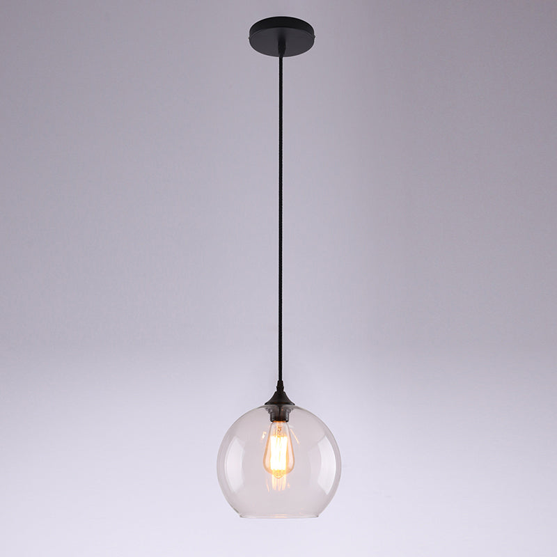 Lámpara colgante de hierro forjado de globo retro industrial con sombra de vidrio