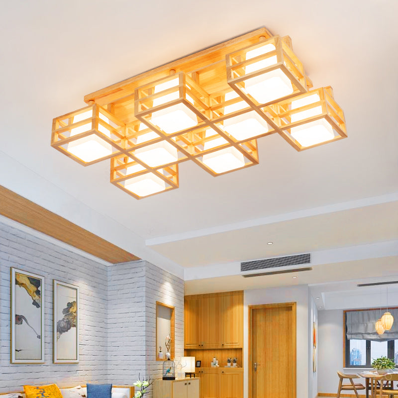 Log Color Geometric Flush Mount in Modern Creative Style Wooden Indoor Ceiling Fixture