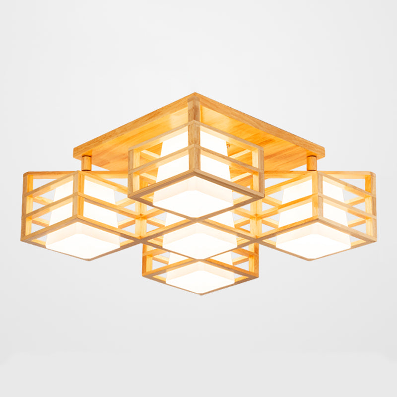 Log Color Geometric Flush Mount in Modern Creative Style Wooden Indoor Ceiling Fixture