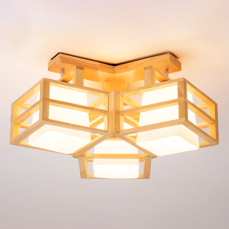 Log Color Geometric Flush Mount in Modern Creative Style Wooden Indoor Ceiling Fixture