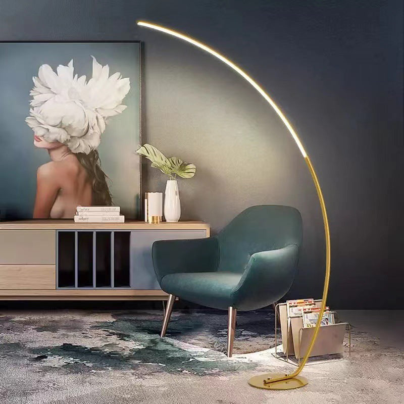 Aluminum Arc Shaped Floor Lamp Minimalist LED Standing Light for Living Room