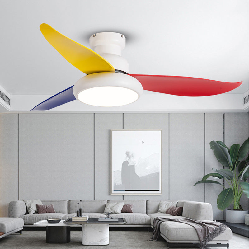 Bedroom Round Fan Light Fixture Metal Living Room LED Semi Flush Mount Ceiling Light