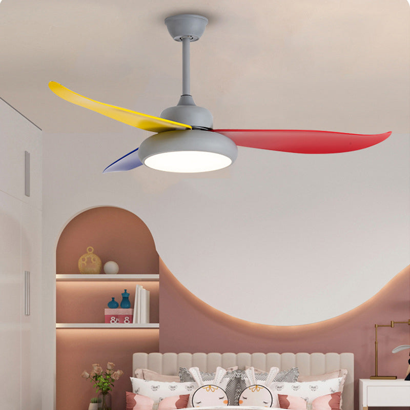 Bedroom Round Fan Light Fixture Metal Living Room LED Semi Flush Mount Ceiling Light