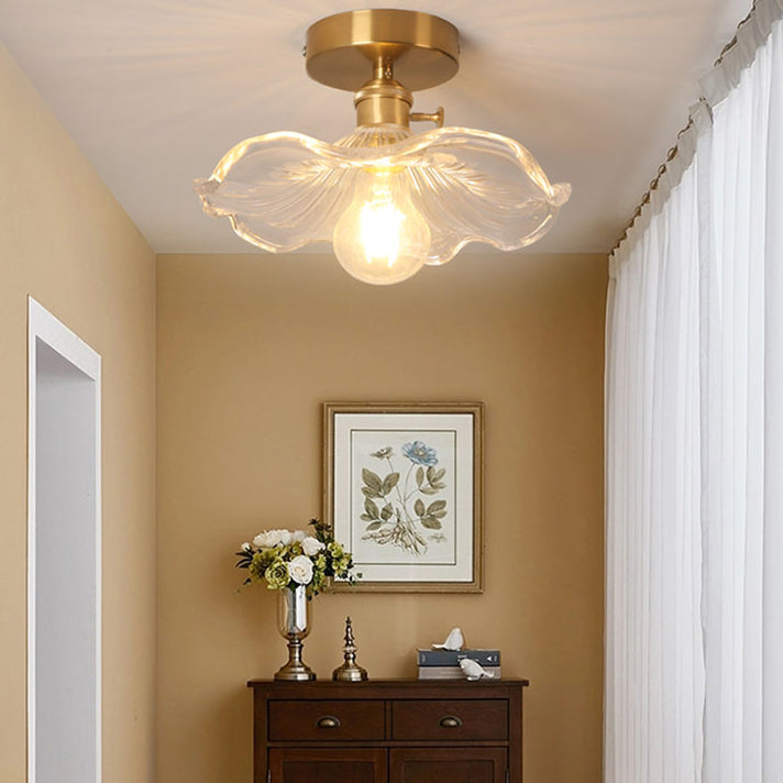 Lotus Shape Ceiling Lamp in Colonial Style Copper Ceiling Light for Corridor