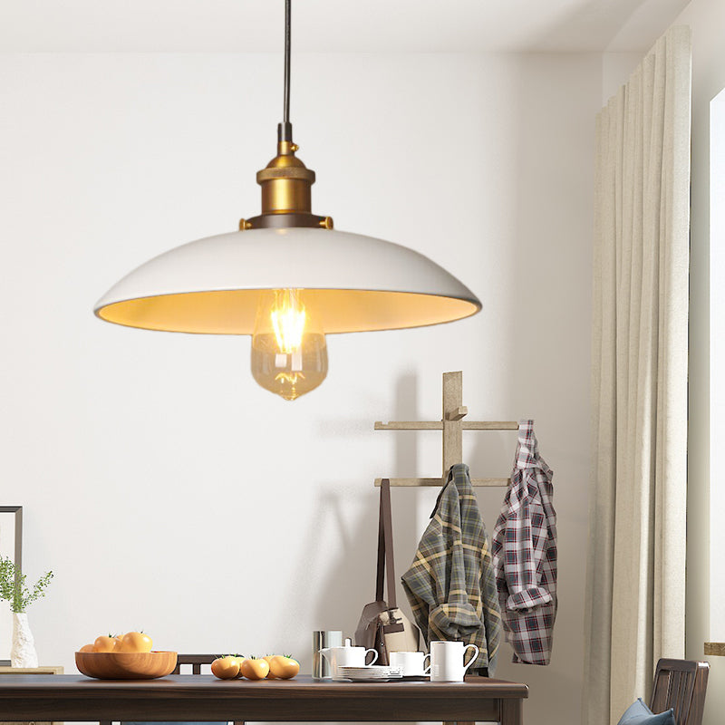 12 "/16" Dia Saucer Saucer Saucer Suspension Light Style Retro Metal 1 Apparecchio a soffitto bianco chiaro