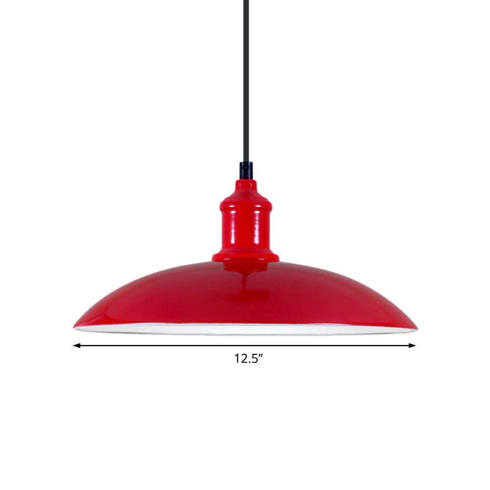 Green/Red Bowl Hanging Lamp Industrial Metal 1 Light Living Room Ceiling Pendant Light, 12.5"/16" Width