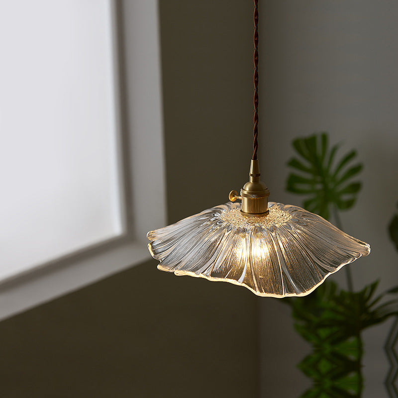 Glazen geschulpte hanglamp in industriële retro -stijl koper binnenhangende lamp