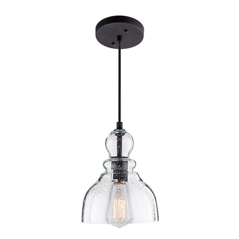 Glazen zwarthangende lamp in industriële retro -stijl smeedijzeren hanglamp voor eetkamer