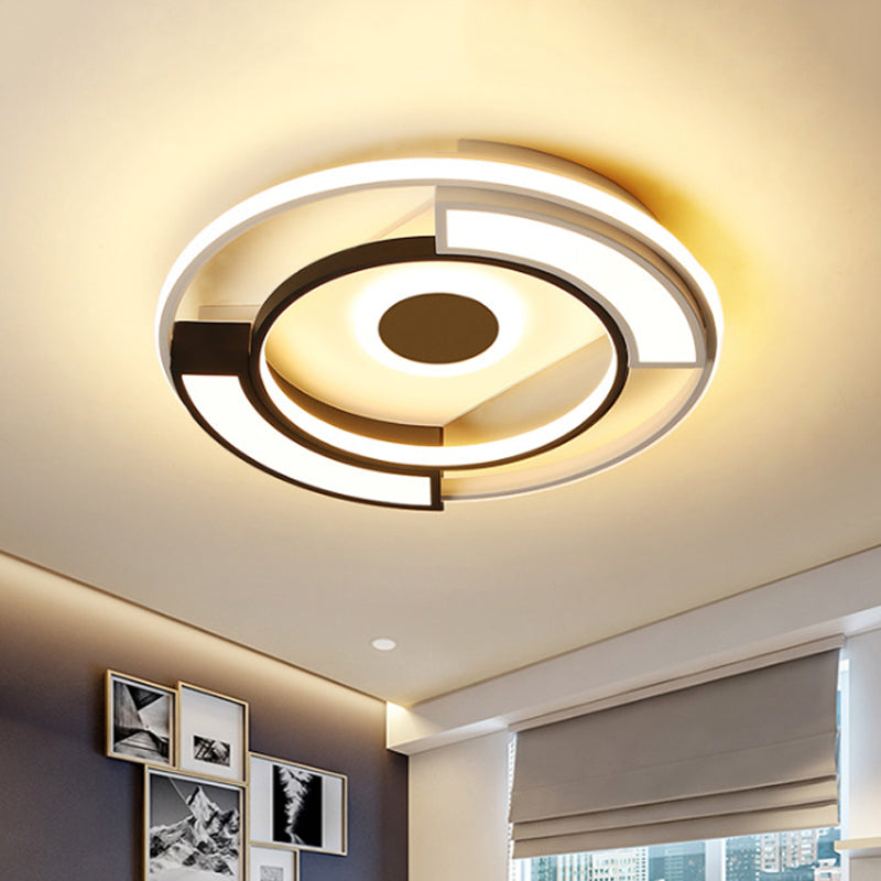 Modern Circular Flush Light Metal and Acrylic Black and White Led Surface Mount Ceiling Lights for Living Room, 16"/19.5" W