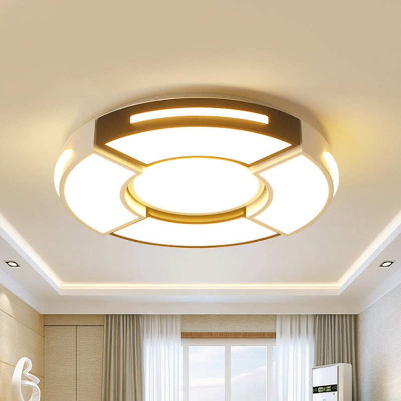 16"/19.5"/23.5" W Black and White Circular Flush Lamp Contemporary Metal Bedroom Flush Lighting with Diffuser