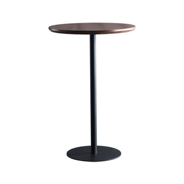 Industrial Wood Bar Dining Table Round Indoor Bistro Table with Single Pedestal