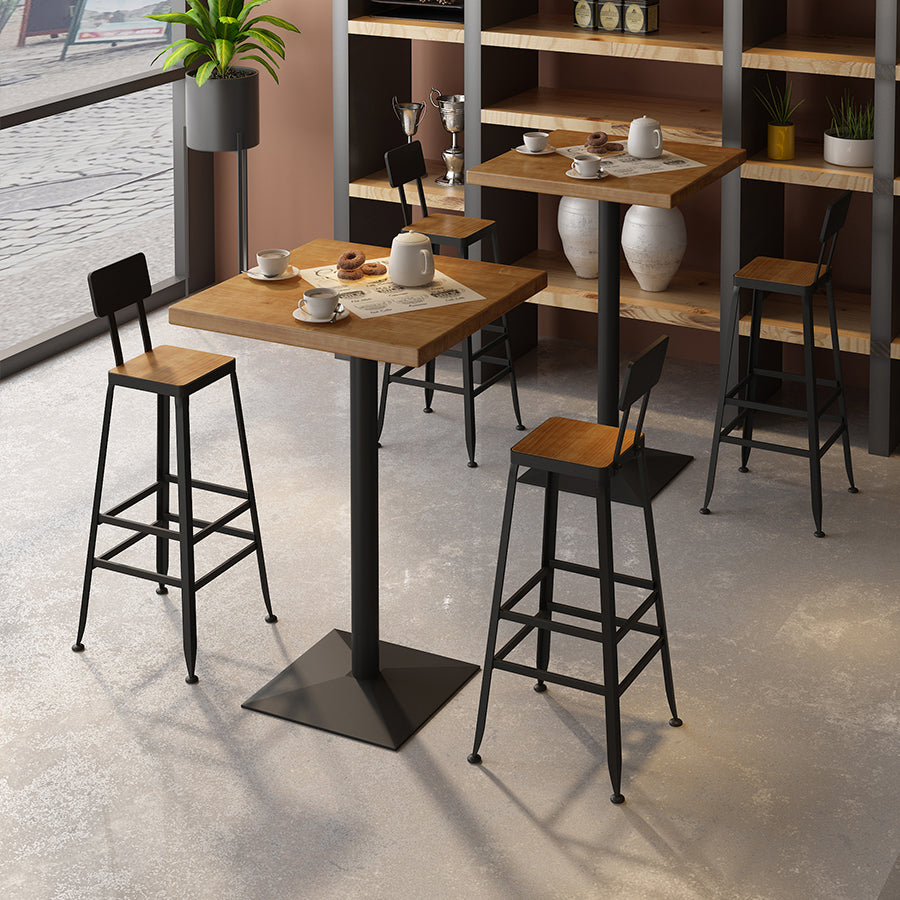 Table à manger de bar à pruche carré industrielle en fer table bistrot intérieure avec piédestal unique