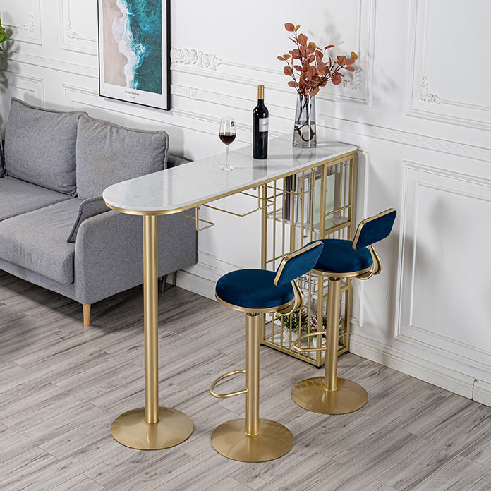 Glam Faux Marble Indoor Bar Dining Table Iron Double Pedestal Bistro Table with Shelve