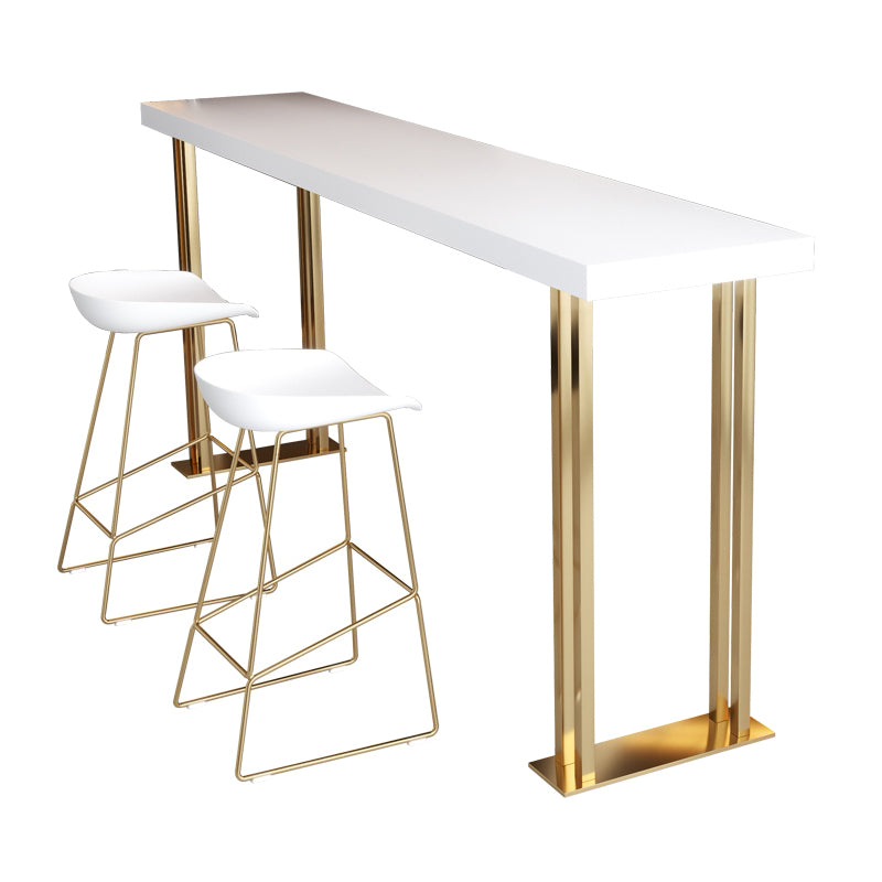 Glam Rectangle Indoor Bar Dining Table White Wood Bistro Table with Sled Pedestal