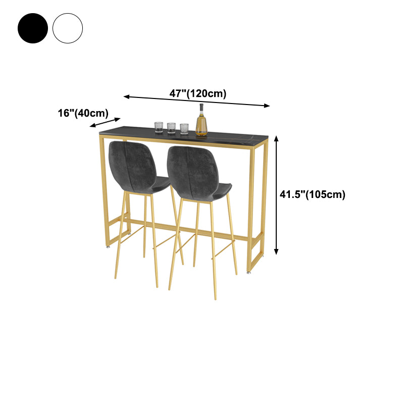 Glam Rectangle Stone Bar Dining Table Gold Iron Trestle Pedestal Bar Table (only table)