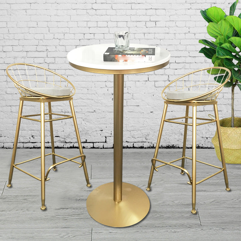 Mesa de barra de metal de oro estilo glam a la mesa blanca especializada bistro de bistro