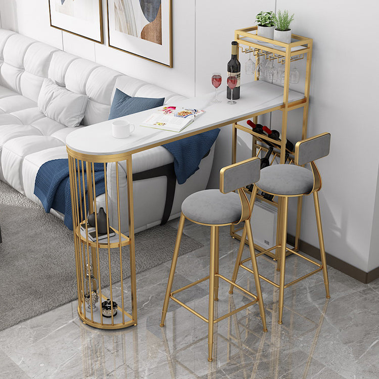 Piedina blanca Glam Mesa de comedor de barra de interior Table de bistro de doble pedestal con estantería