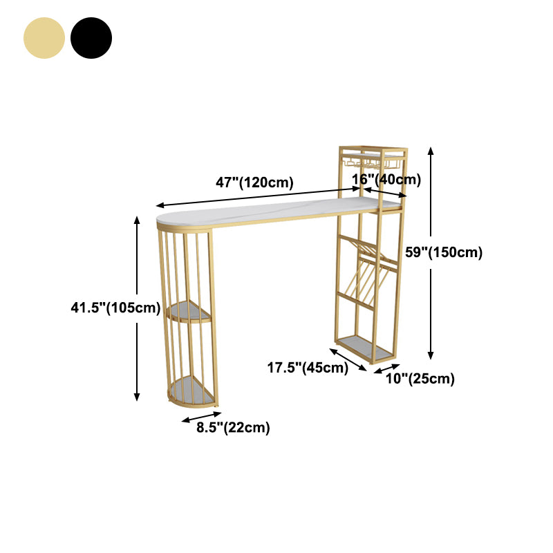 White Stone Glam Indoor Bar Dining Table Iron Double Pedestal Bistro Table with Shelve