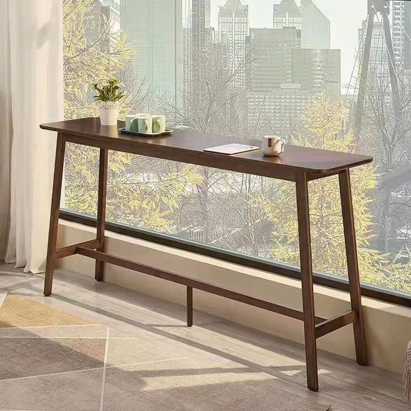 Contemporary Bar Dining Table Rectangle Wood Bar Table Trestle Base in Brown