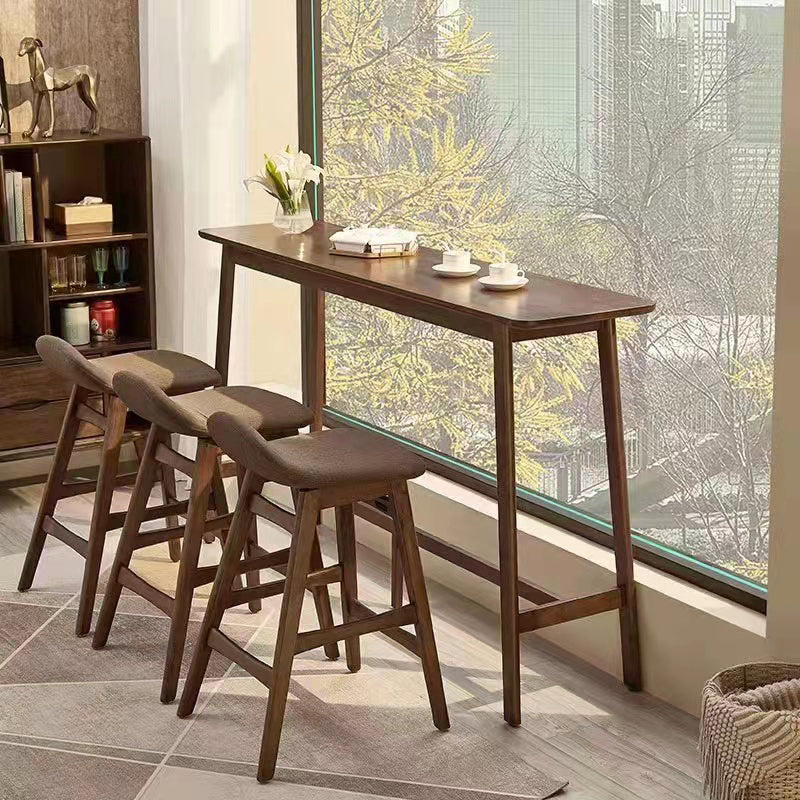 Contemporary Bar Dining Table Rectangle Wood Bar Table Trestle Base in Brown