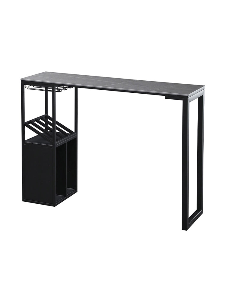 Contemporary Bar Dining Table Rectangle Bar Table Metal Base with Shelves in Grey