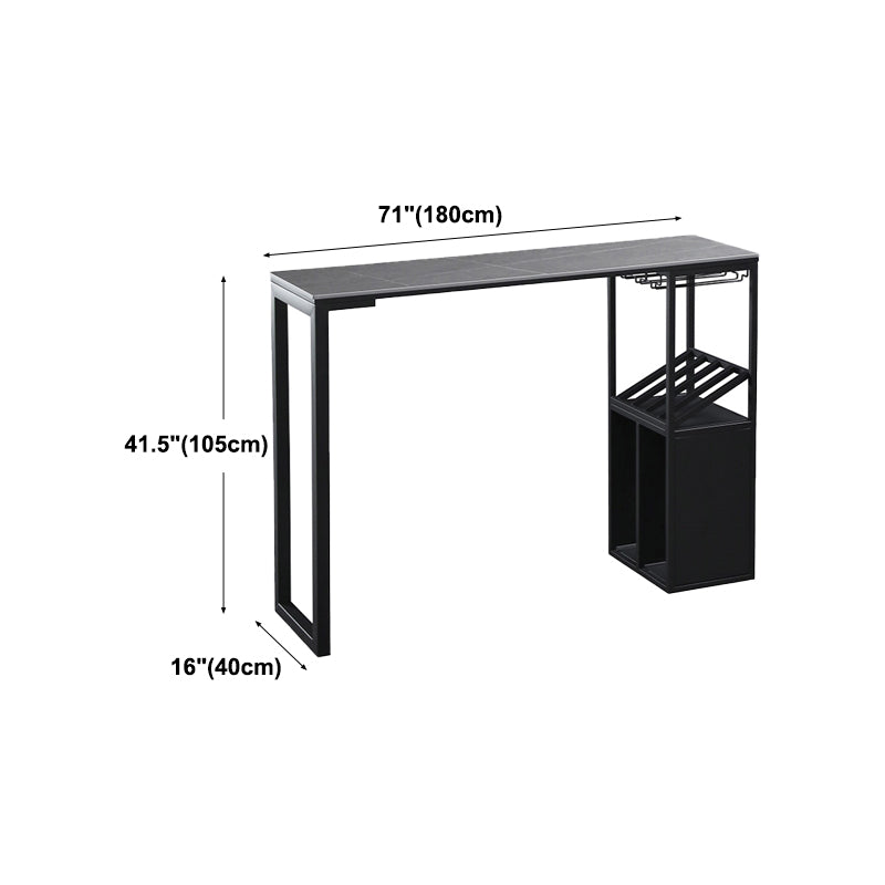 Contemporary Bar Dining Table Rectangle Bar Table Metal Base with Shelves in Grey