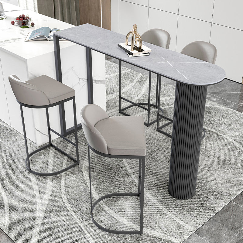 Contemporary Bar Dining Table Indoor Bar Height Cocktail Table with Iron Base