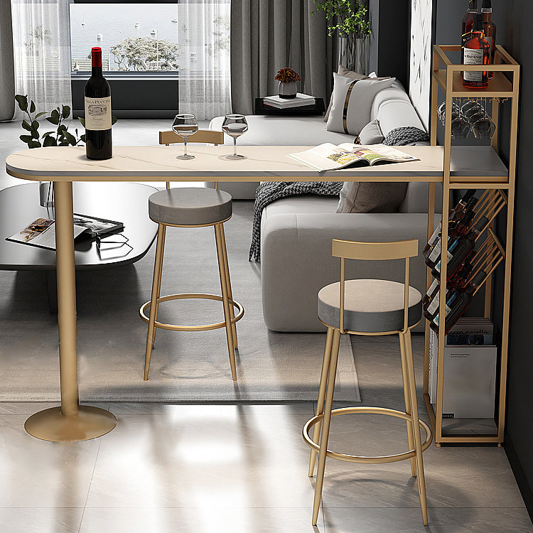 Glam Style Gold Iron Bar Tabel 41.3 "H Faux Marble Witte Top Bistro Table met wijnrek