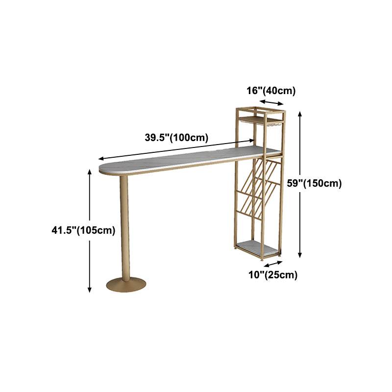 Glam Style Gold Iron Bar Tabel 41.3 "H Faux Marble Witte Top Bistro Table met wijnrek