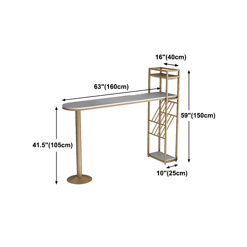 Glam Style Gold Iron Bar Tabel 41.3 "H Faux Marble Witte Top Bistro Table met wijnrek
