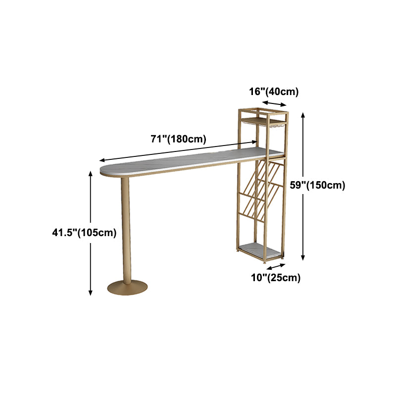 Glam Style Gold Iron Bar Tabel 41.3 "H Faux Marble Witte Top Bistro Table met wijnrek