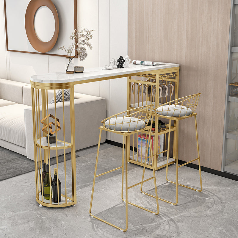 Glam White Marble Bar eettafel metalen dubbele voetstuk bistro tafel met schappen