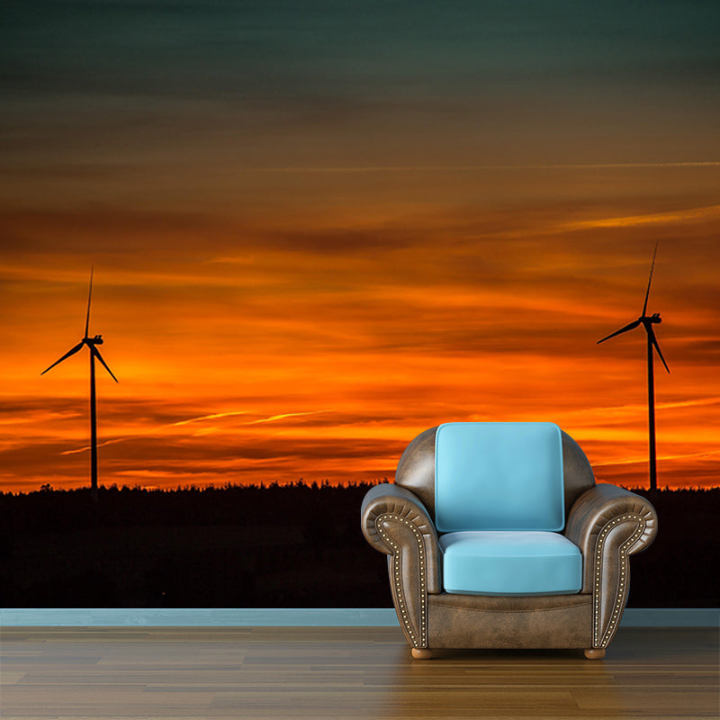 Horizontal Photography Windmill Mural Wallpaper Eco-friendly for Room