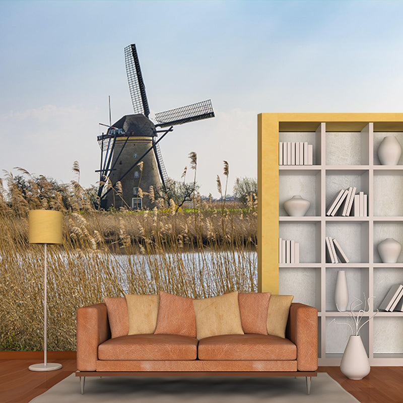 Windmill Photography Wall Mural Wallpaper Eco-friendly for Sitting Room